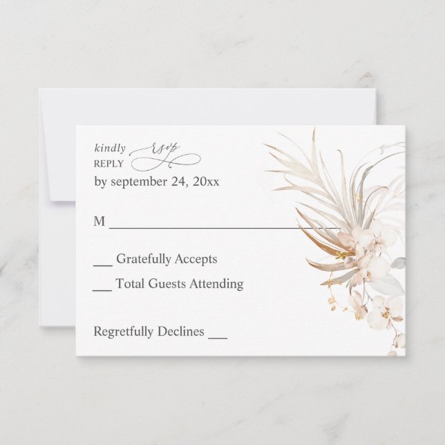 Boho Beach Tropical Beige Floral no Meal RSVP 2 Card (Front)