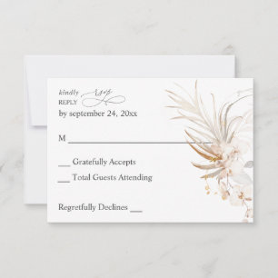 Boho Beach Tropical Beige Floral no Meal RSVP 2 Card