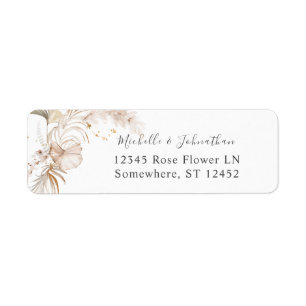 Boho Beach Tropical Beige Floral Return Address Label