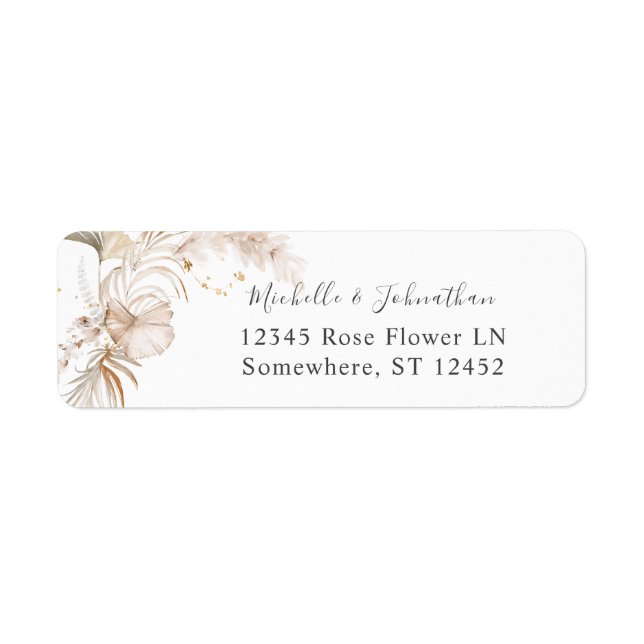 Boho Beach Tropical Beige Floral Return Address Label (Front)