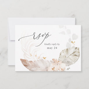Boho Beach Tropical Beige Floral w Meal RSVP Card