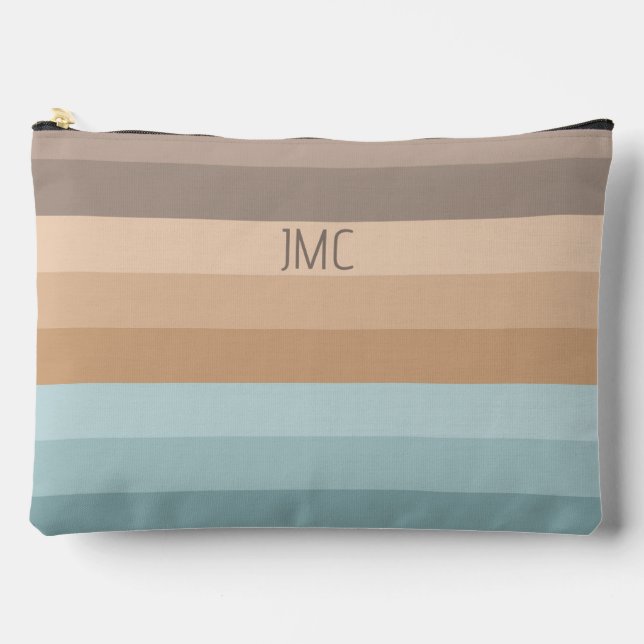 Boho Beach Vibes Monogrammed Stripe Accessory Pouch (Front)