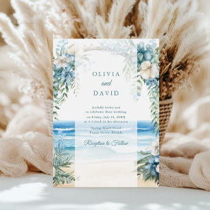 Boho Beach Watercolor Floral Arch Wedding Invitation
