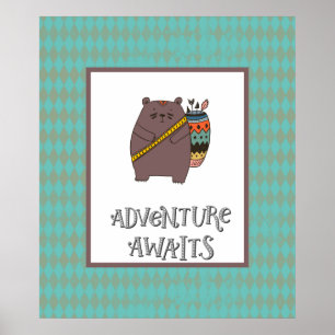 Boho Bear Adventure Awaits Poster