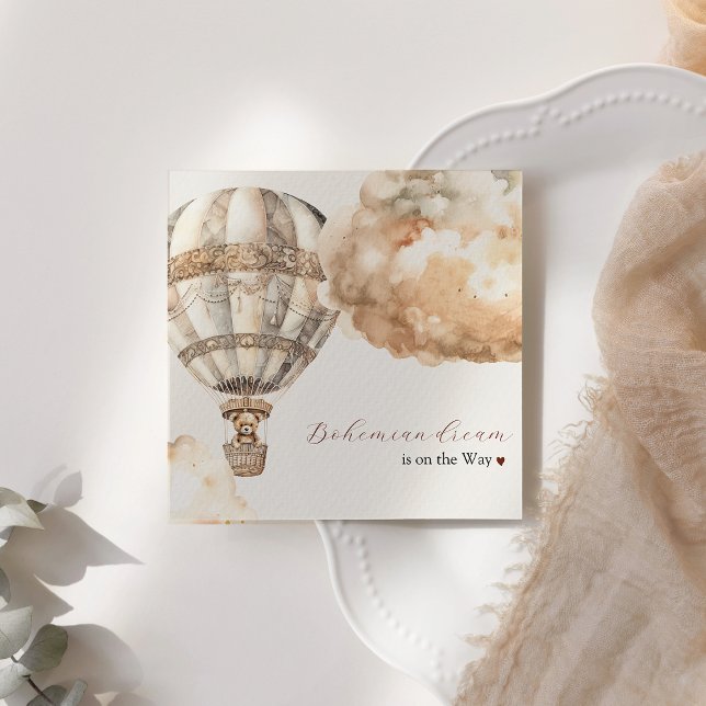 Boho Bear Air Balloon Baby Shower Paper Napkin (Creator Uploaded)