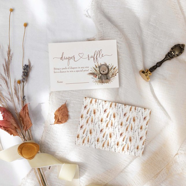 Boho Bear Baby Shower Diaper Raffle Enclosure Card (Creator Uploaded)