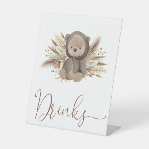 Boho Bear Baby Shower  Drinks Pedestal Sign