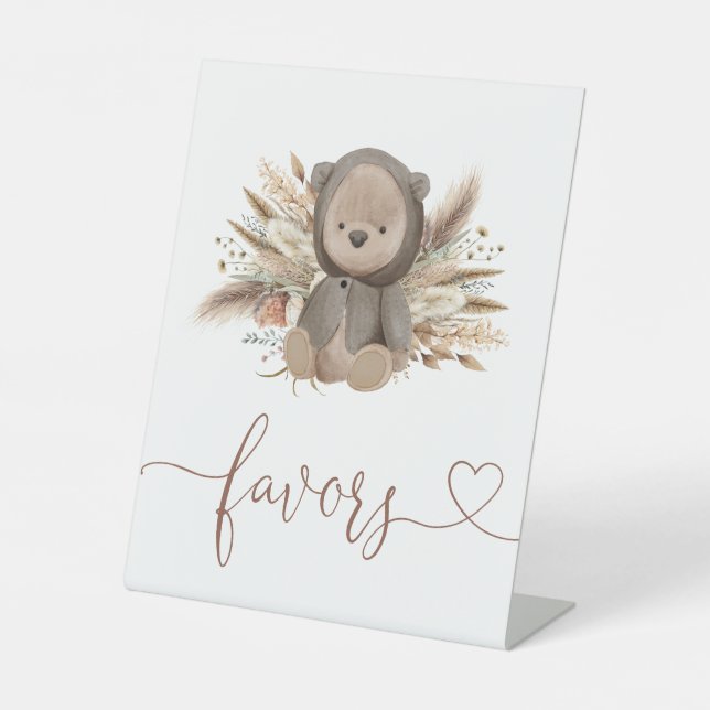 Boho Bear Baby Shower  favours Pedestal Sign (Front)