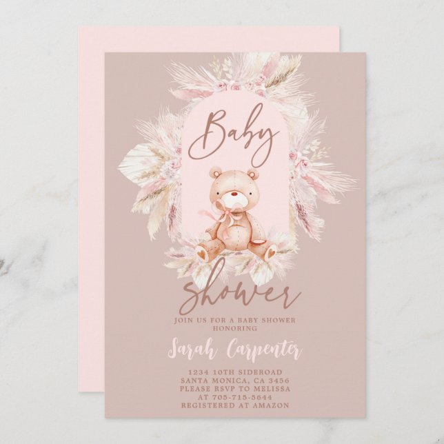 Boho Bear Baby Shower Girl Invitation (Front/Back)