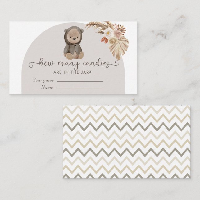 Boho Bear Baby Shower Guess How Many Candies Enclosure Card (Front/Back)