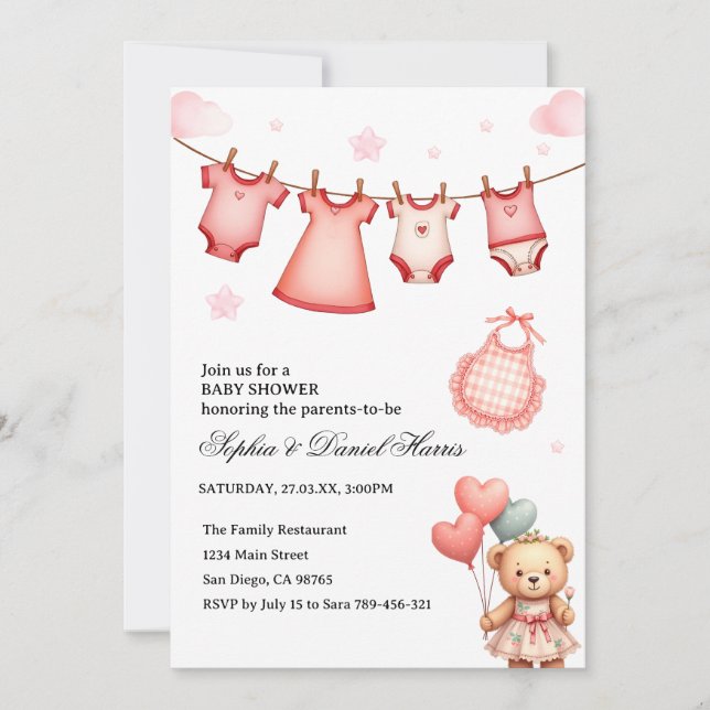 Boho Bear Baby Shower Invitation (Front)
