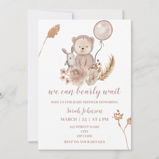 boho bear baby shower invitation (Front)
