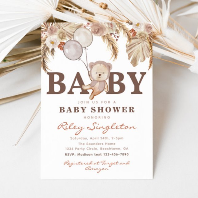 Boho Bear Baby Shower Invitation | Bear Shower (Creator Uploaded)