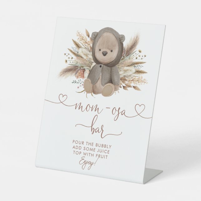 Boho Bear Baby Shower  Mum-osa Bar Pedestal Sign (Front)