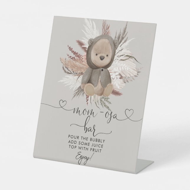 Boho Bear Baby Shower Mum-osa Bar  Pedestal Sign (Front)