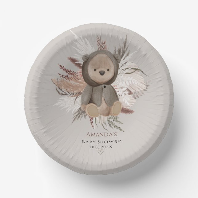 Boho Bear Baby Shower  Paper Bowls Plate (Front)