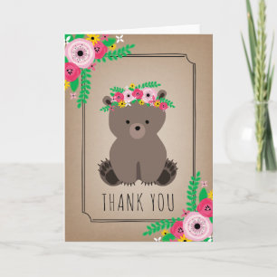 Boho Bear Baby Shower Thank You Brown
