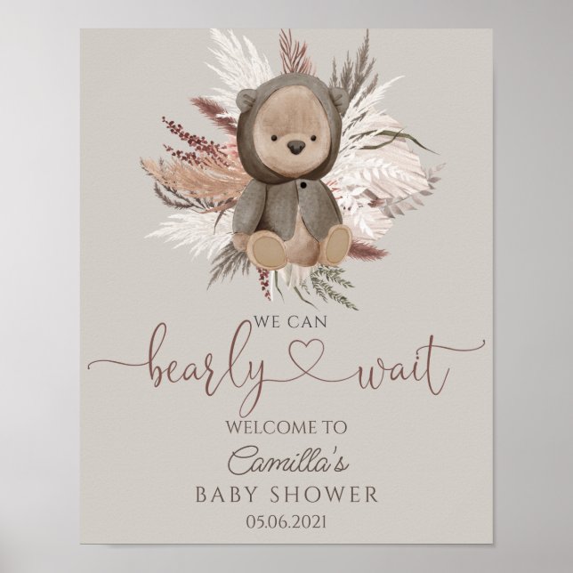 Boho Bear Baby Shower Welcome Poster (Front)