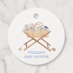 Boho Bear Bassinet Toy Boy Baby Shower Favour Tags