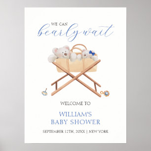 Boho Bear Bassinet Toy Boy Baby Shower Welcome Poster