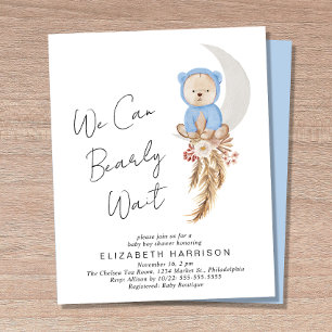 Boho Bear Bearly Wait Baby Boy Shower Invitation