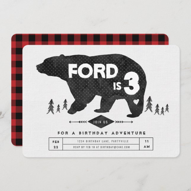 Boho Bear Birthday Invitation (Front/Back)