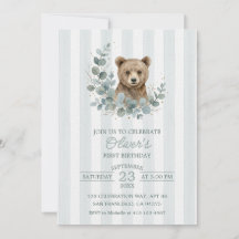 Boho Bear Birthday Watercolor Eucalyptus Gold
