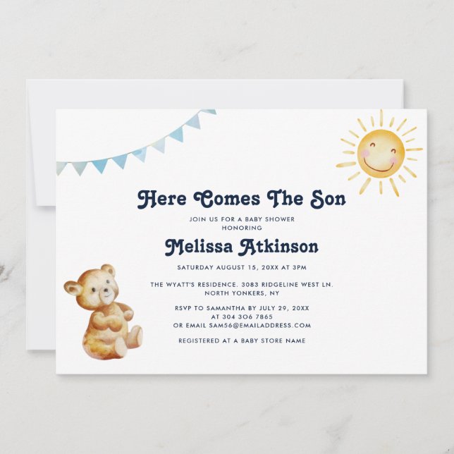 Boho Bear Boy Baby Shower Invitation (Front)