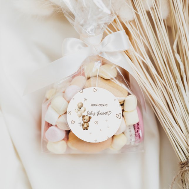 Boho Bear Cub Baby Shower Favour Classic Round Sticker (Creator Uploaded)