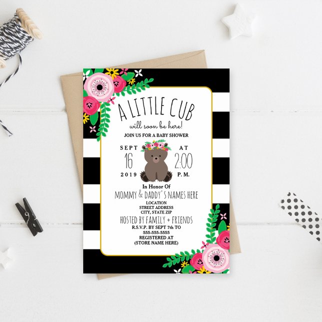Boho Bear Cub Baby Shower Invitation (Creator Uploaded)