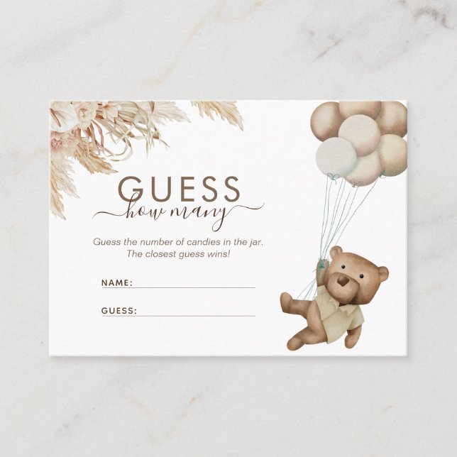 Boho Bear Guess How Many Baby Shower Game Business Card (Front)