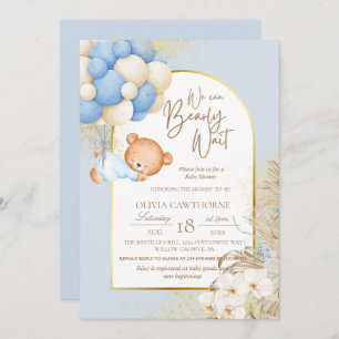 Boho Bear Modern botanical Baby Shower Invitation