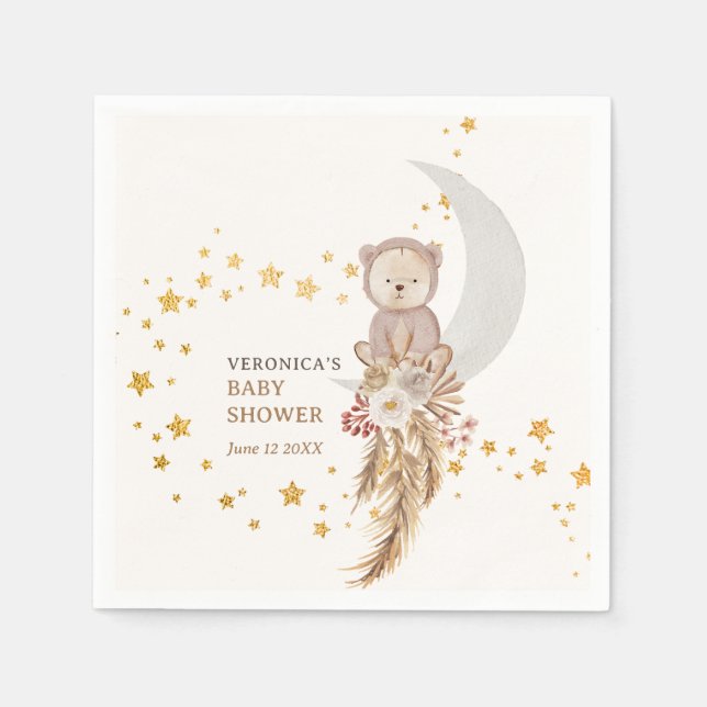 Boho Bear Moon Baby Shower Thank You Napkin (Front)