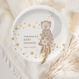 Boho Bear Moon Baby Shower Thank You Paper Plate