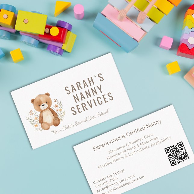 Boho Bear Nanny Babysitter Childcare Business Card (Boho Bear Nanny Babysitter Childcare Business Card)