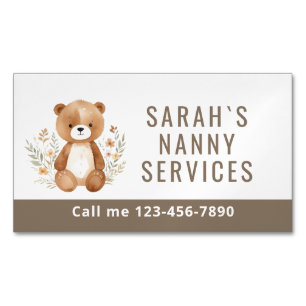 Boho Bear Nanny Babysitter Childcare Magnetic Business Card