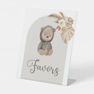 Boho Bear Pampas Grass Baby Shower Favours Pedestal Sign