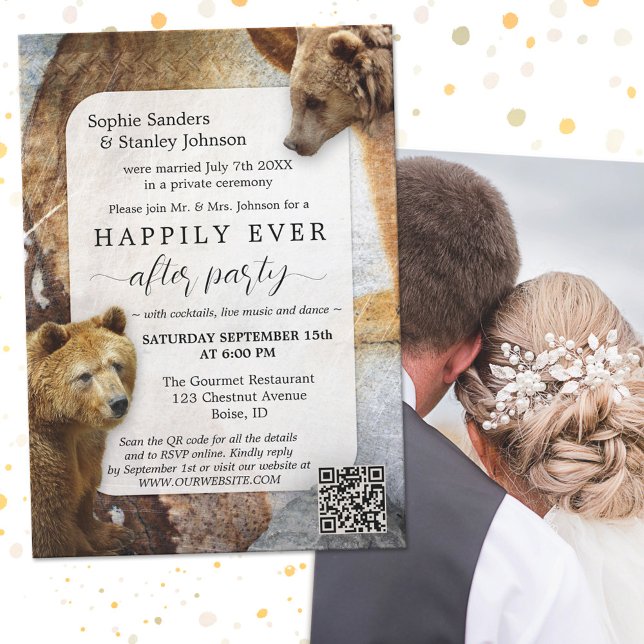 Boho Bear QR Code Photo After Wedding Invitation (Creator Uploaded)