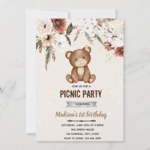 Boho bear shower picnic invitation