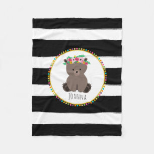 Boho Bear Stripes Girls Fleece Blanket
