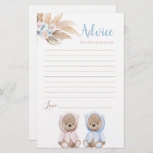 Boho Bear Twins Advice for Mum To Be card