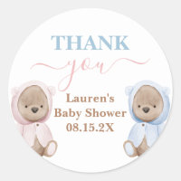 Boho Bear Twins Baby Shower Round Sticker