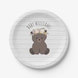 Boho Bear Wood Inspired Custom Baby Shower Paper Plate