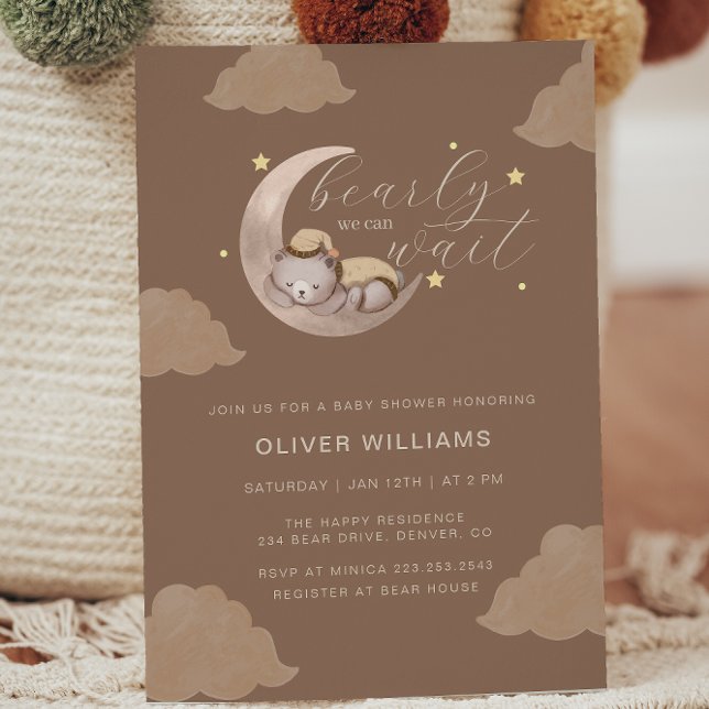 Boho Bearly Wait Cub Brown Moon Star Baby Shower Invitation (Boho Bearly Wait Cub Brown Moon Star Baby Shower Invitation)