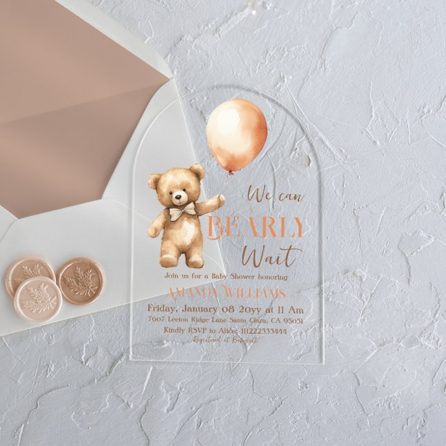 Boho Bearly Wait Gender Neutral Bear Baby Shower Acrylic Invitations (Creator Uploaded)