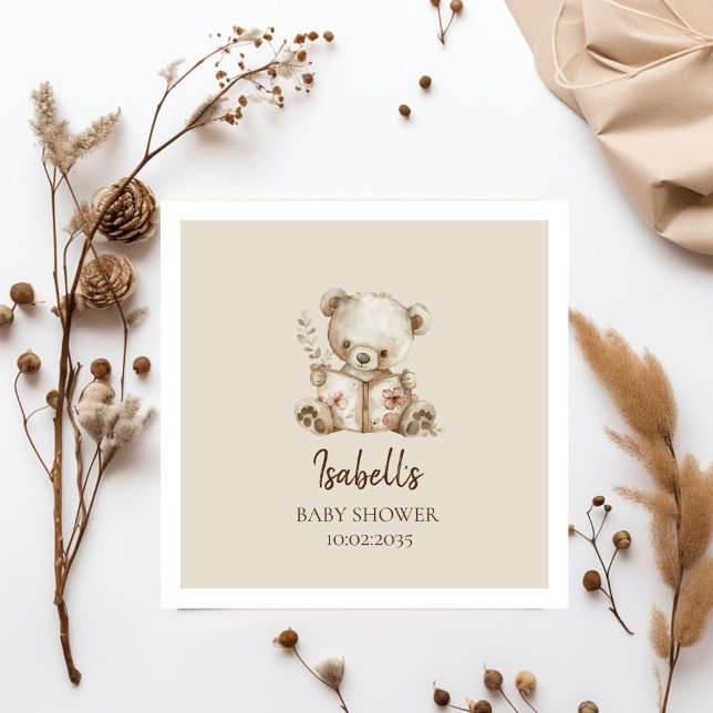 Boho Bearly Wait Storytime Bear Baby Shower  Napkin (Creator Uploaded)