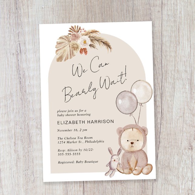 Boho Bearly Wait Teddy Bear Baby Shower Invitation (Creator Uploaded)