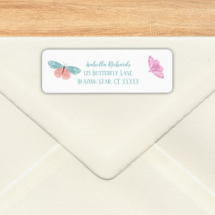 Boho Beautiful Floral Butterflies Return Address Label
