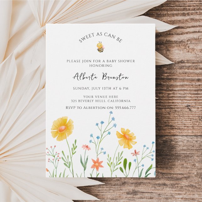 Boho Bee Baby Shower Floral Sweet as can Bee Baby  Invitation (Creator Uploaded)