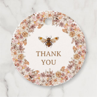 Boho Bee Watercolor Wildflower Baby Shower Favour Tags
